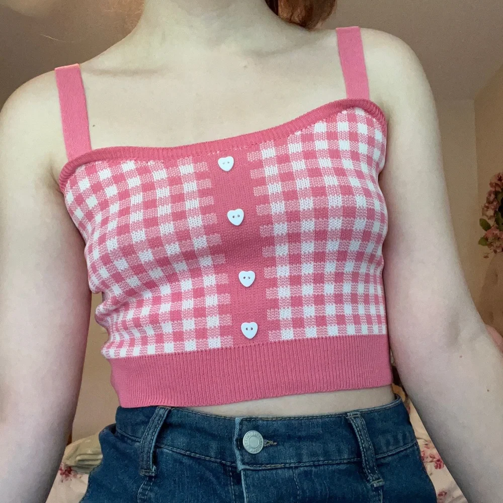 πWhite and Pink Plaid Crop Topπ - Picture 2 of 6